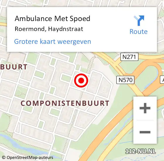 Locatie op kaart van de 112 melding: Ambulance Met Spoed Naar Roermond, Haydnstraat op 9 juli 2022 14:44