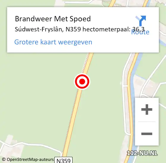Locatie op kaart van de 112 melding: Brandweer Met Spoed Naar Súdwest-Fryslân, N359 hectometerpaal: 36,3 op 9 juli 2022 14:53