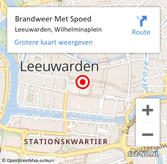 Locatie op kaart van de 112 melding: Brandweer Met Spoed Naar Leeuwarden, Wilhelminaplein op 9 juli 2022 14:57