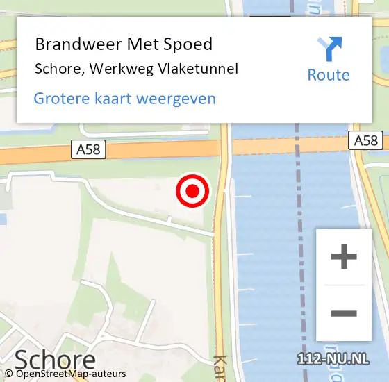 Locatie op kaart van de 112 melding: Brandweer Met Spoed Naar Schore, Werkweg Vlaketunnel op 9 juli 2022 15:08