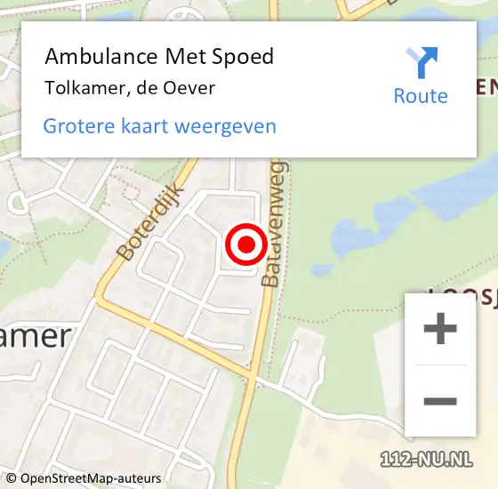 Locatie op kaart van de 112 melding: Ambulance Met Spoed Naar Tolkamer, de Oever op 9 juli 2022 15:08