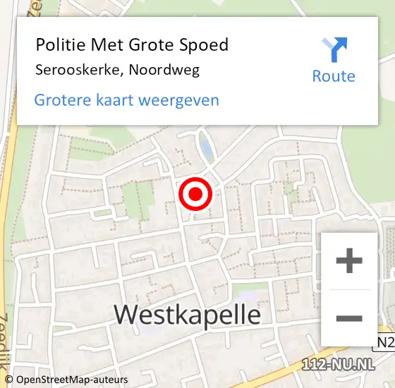 Locatie op kaart van de 112 melding: Politie Met Grote Spoed Naar Serooskerke, Noordweg op 9 juli 2022 15:49