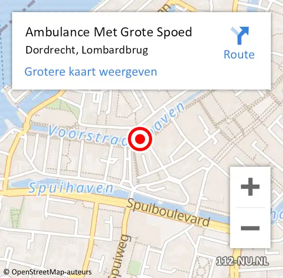 Locatie op kaart van de 112 melding: Ambulance Met Grote Spoed Naar Dordrecht, Lombardbrug op 9 juli 2022 15:54