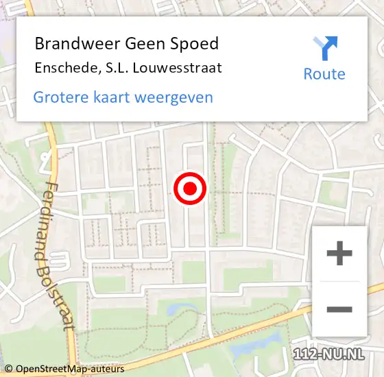 Locatie op kaart van de 112 melding: Brandweer Geen Spoed Naar Enschede, S.L. Louwesstraat op 9 juli 2022 16:04