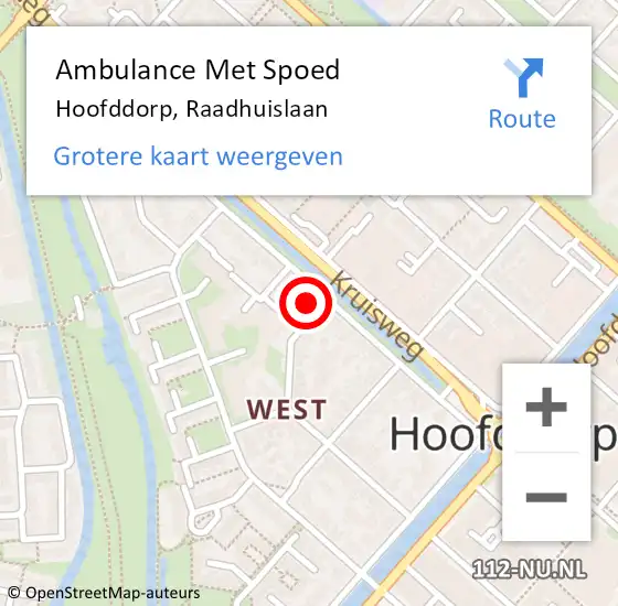 Locatie op kaart van de 112 melding: Ambulance Met Spoed Naar Hoofddorp, Raadhuislaan op 9 juli 2022 16:14