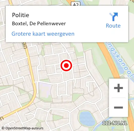 Locatie op kaart van de 112 melding: Politie Boxtel, De Pellenwever op 9 juli 2022 16:15