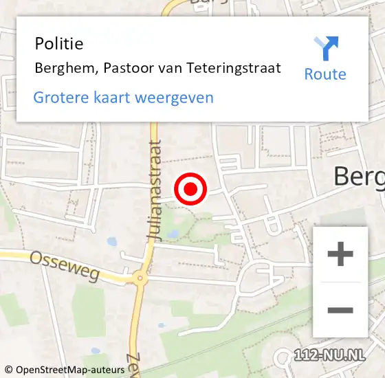 Locatie op kaart van de 112 melding: Politie Berghem, Pastoor van Teteringstraat op 9 juli 2022 16:16