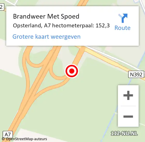 Locatie op kaart van de 112 melding: Brandweer Met Spoed Naar Opsterland, A7 hectometerpaal: 152,3 op 9 juli 2022 16:27