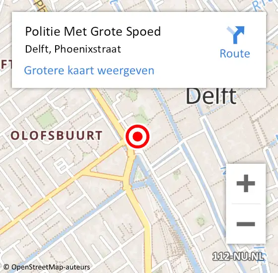 Locatie op kaart van de 112 melding: Politie Met Grote Spoed Naar Delft, Phoenixstraat op 9 juli 2022 16:40