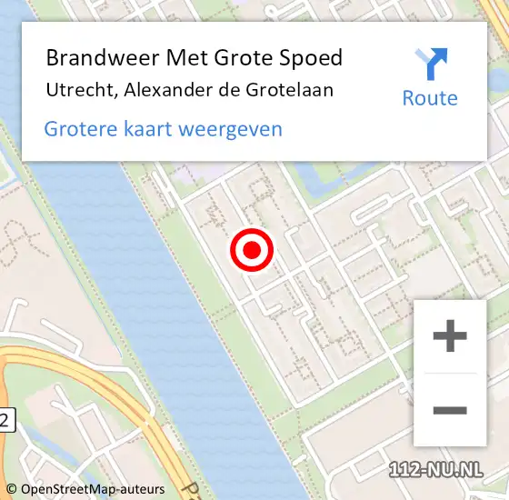 Locatie op kaart van de 112 melding: Brandweer Met Grote Spoed Naar Utrecht, Alexander de Grotelaan op 9 juli 2022 16:54