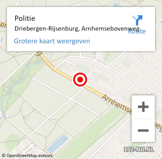 Locatie op kaart van de 112 melding: Politie Driebergen-Rijsenburg, Arnhemsebovenweg op 9 juli 2022 17:07