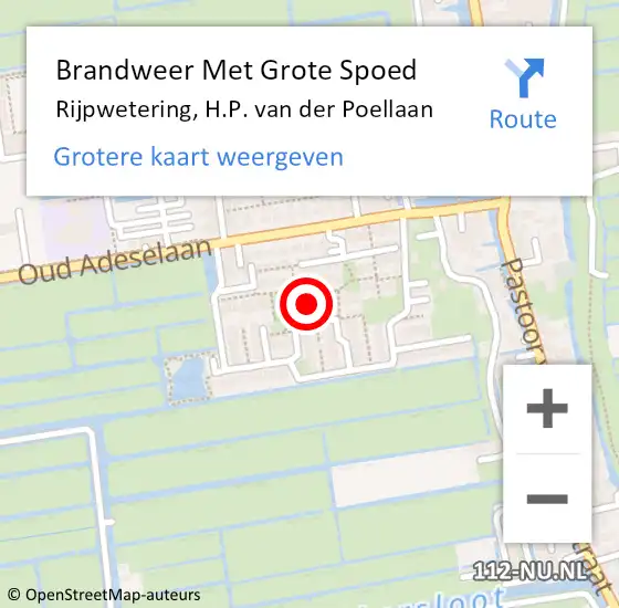 Locatie op kaart van de 112 melding: Brandweer Met Grote Spoed Naar Rijpwetering, H.P. van der Poellaan op 9 juli 2022 17:43