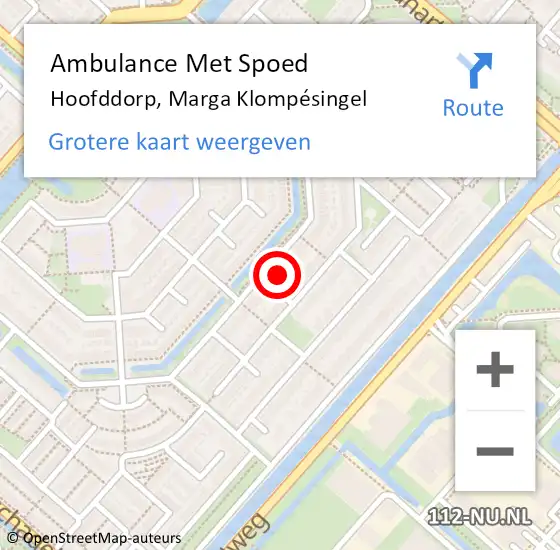 Locatie op kaart van de 112 melding: Ambulance Met Spoed Naar Hoofddorp, Marga Klompésingel op 9 juli 2022 18:01