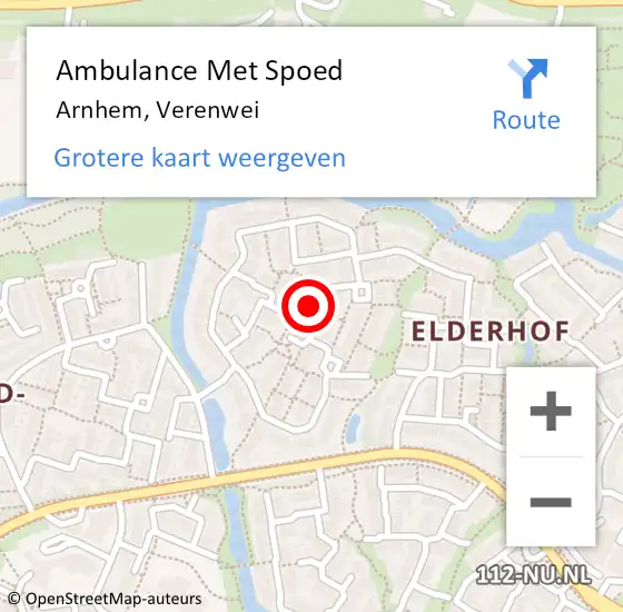 Locatie op kaart van de 112 melding: Ambulance Met Spoed Naar Arnhem, Verenwei op 9 juli 2022 18:08