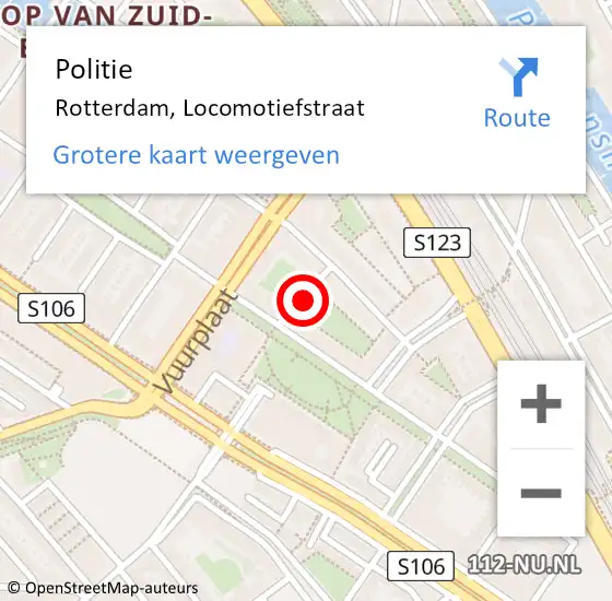 Locatie op kaart van de 112 melding: Politie Rotterdam, Locomotiefstraat op 9 juli 2022 18:26