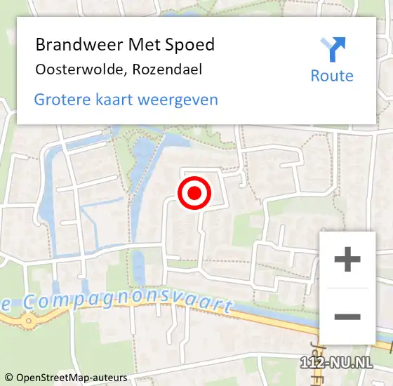 Locatie op kaart van de 112 melding: Brandweer Met Spoed Naar Oosterwolde, Rozendael op 9 juli 2022 18:34