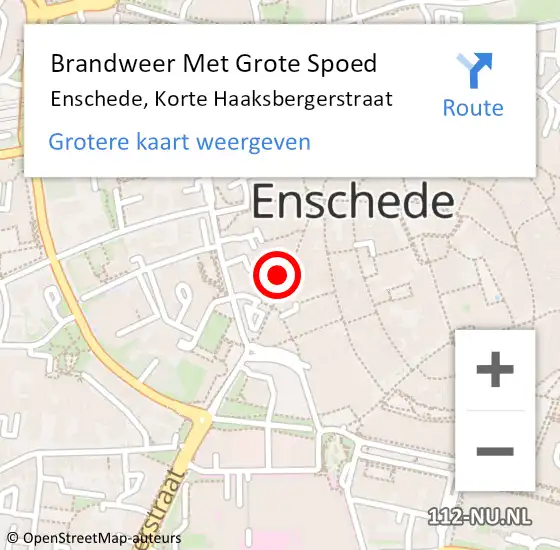 Locatie op kaart van de 112 melding: Brandweer Met Grote Spoed Naar Enschede, Korte Haaksbergerstraat op 9 juli 2022 18:35