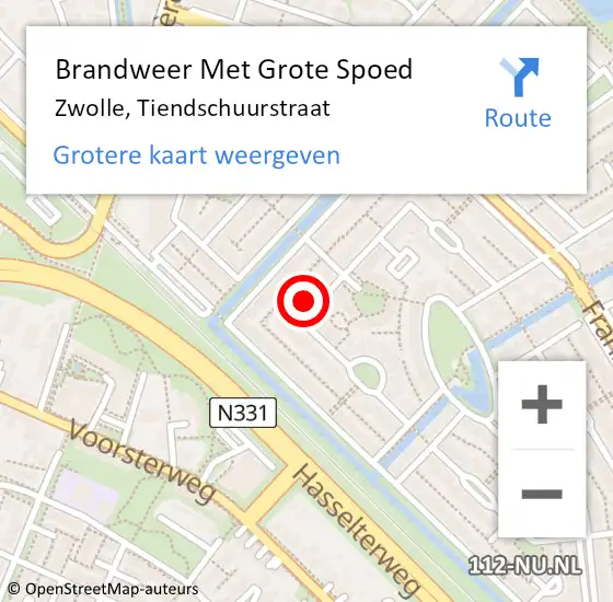 Locatie op kaart van de 112 melding: Brandweer Met Grote Spoed Naar Zwolle, Tiendschuurstraat op 9 juli 2022 19:00