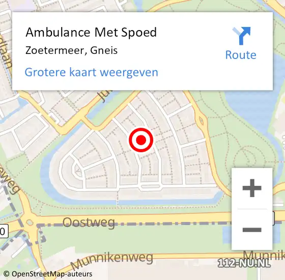 Locatie op kaart van de 112 melding: Ambulance Met Spoed Naar Zoetermeer, Gneis op 9 juli 2022 19:07