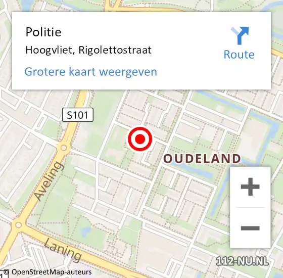 Locatie op kaart van de 112 melding: Politie Hoogvliet, Rigolettostraat op 9 juli 2022 19:19