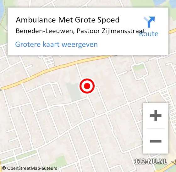 Locatie op kaart van de 112 melding: Ambulance Met Grote Spoed Naar Beneden-Leeuwen, Pastoor Zijlmansstraat op 9 juli 2022 19:25