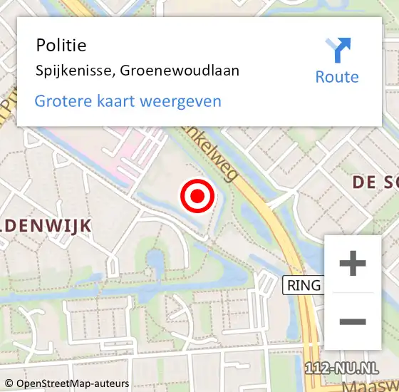 Locatie op kaart van de 112 melding: Politie Spijkenisse, Groenewoudlaan op 9 juli 2022 19:44