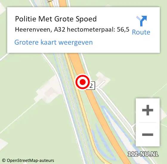 Locatie op kaart van de 112 melding: Politie Met Grote Spoed Naar Heerenveen, A32 hectometerpaal: 56,5 op 9 juli 2022 19:59