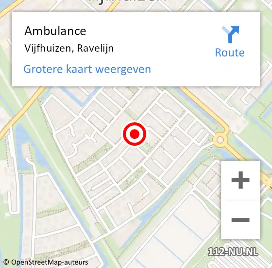 Locatie op kaart van de 112 melding: Ambulance Vijfhuizen, Ravelijn op 9 juli 2022 20:07