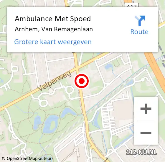 Locatie op kaart van de 112 melding: Ambulance Met Spoed Naar Arnhem, Van Remagenlaan op 9 juli 2022 20:10