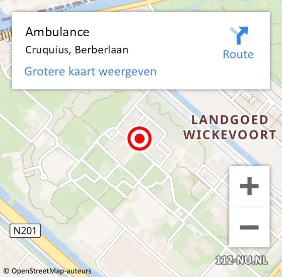 Locatie op kaart van de 112 melding: Ambulance Cruquius, Berberlaan op 9 juli 2022 20:18