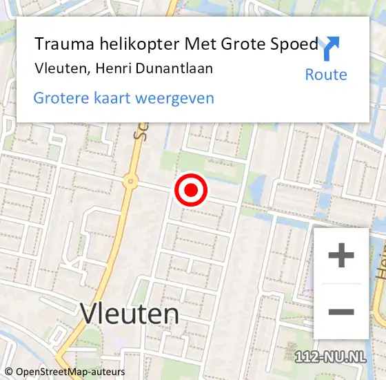 Locatie op kaart van de 112 melding: Trauma helikopter Met Grote Spoed Naar Vleuten, Henri Dunantlaan op 9 juli 2022 20:39