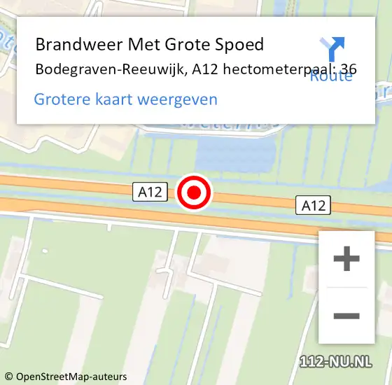 Locatie op kaart van de 112 melding: Brandweer Met Grote Spoed Naar Bodegraven-Reeuwijk, A12 hectometerpaal: 36 op 9 juli 2022 20:39