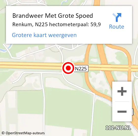 Locatie op kaart van de 112 melding: Brandweer Met Grote Spoed Naar Renkum, N225 hectometerpaal: 59,9 op 9 juli 2022 20:57