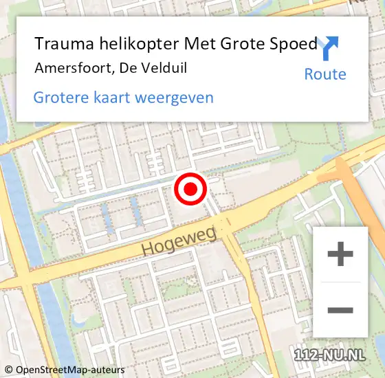 Locatie op kaart van de 112 melding: Trauma helikopter Met Grote Spoed Naar Amersfoort, De Velduil op 9 juli 2022 21:16