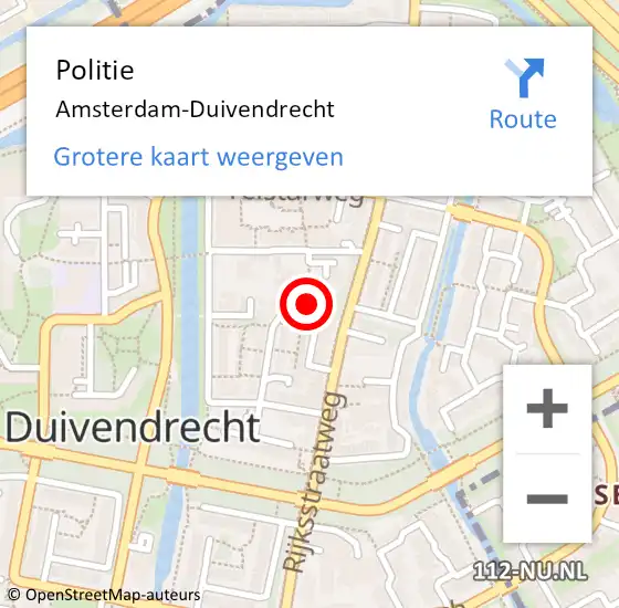 Locatie op kaart van de 112 melding: Politie Amsterdam-Duivendrecht op 9 juli 2022 21:18