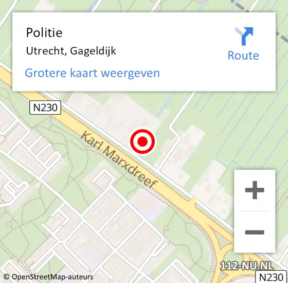 Locatie op kaart van de 112 melding: Politie Utrecht, Gageldijk op 9 juli 2022 21:29