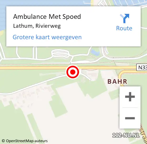 Locatie op kaart van de 112 melding: Ambulance Met Spoed Naar Lathum, Rivierweg op 9 juli 2022 21:48