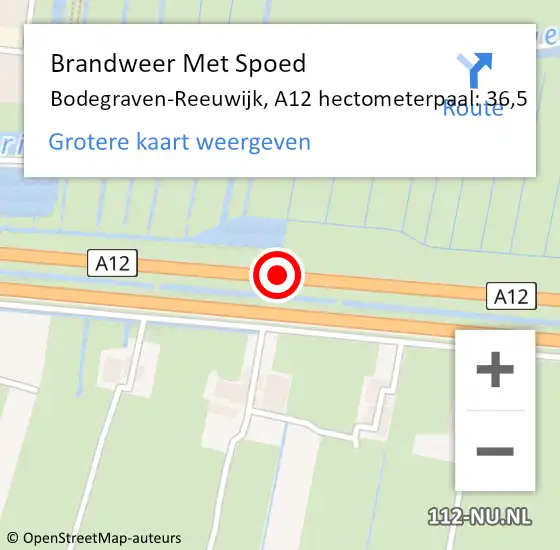 Locatie op kaart van de 112 melding: Brandweer Met Spoed Naar Bodegraven-Reeuwijk, A12 hectometerpaal: 36,5 op 9 juli 2022 21:54