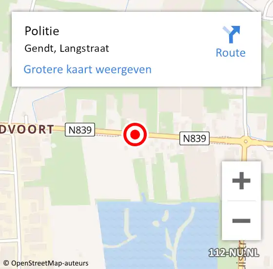 Locatie op kaart van de 112 melding: Politie Gendt, Langstraat op 22 juli 2014 18:47