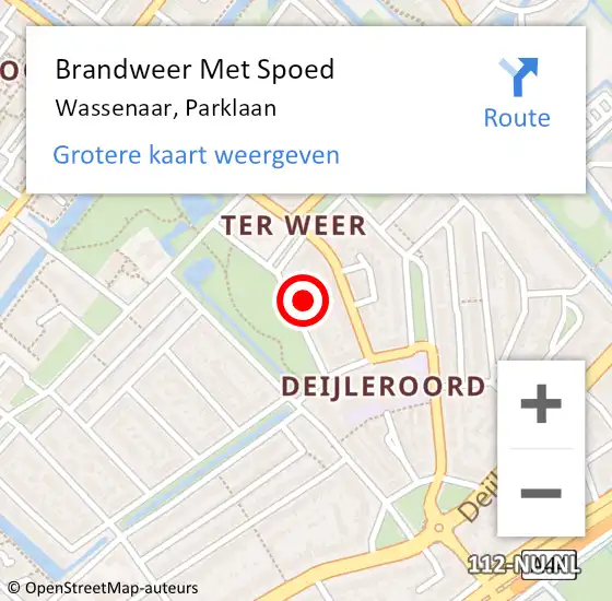 Locatie op kaart van de 112 melding: Brandweer Met Spoed Naar Wassenaar, Parklaan op 9 juli 2022 22:02