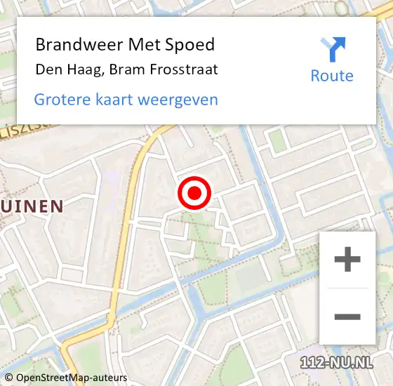Locatie op kaart van de 112 melding: Brandweer Met Spoed Naar Den Haag, Bram Frosstraat op 9 juli 2022 22:41