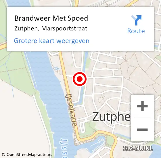 Locatie op kaart van de 112 melding: Brandweer Met Spoed Naar Zutphen, Marspoortstraat op 9 juli 2022 22:49