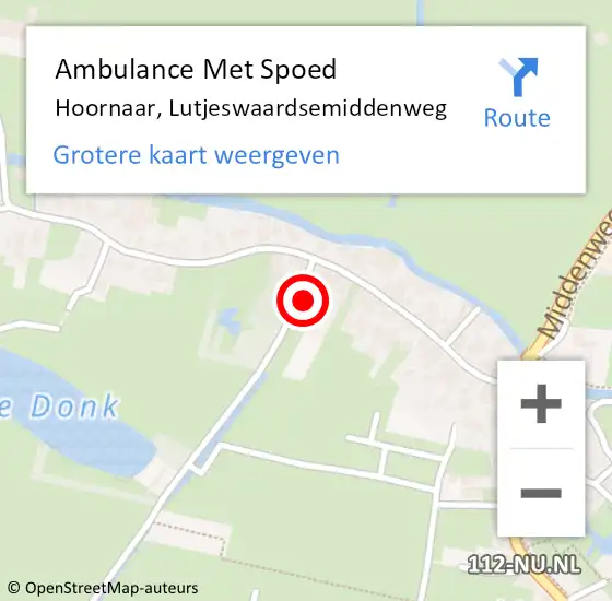 Locatie op kaart van de 112 melding: Ambulance Met Spoed Naar Hoornaar, Lutjeswaardsemiddenweg op 9 juli 2022 22:52