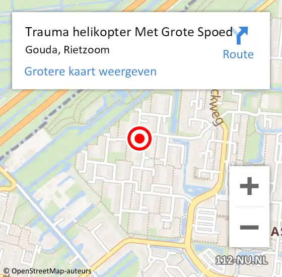 Locatie op kaart van de 112 melding: Trauma helikopter Met Grote Spoed Naar Gouda, Rietzoom op 9 juli 2022 22:58