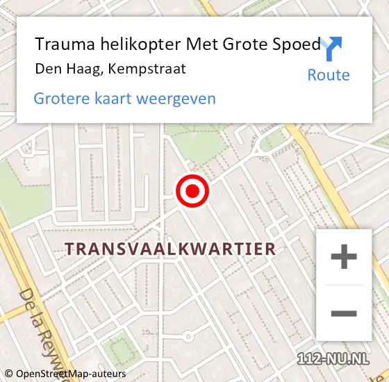 Locatie op kaart van de 112 melding: Trauma helikopter Met Grote Spoed Naar Den Haag, Kempstraat op 9 juli 2022 23:26