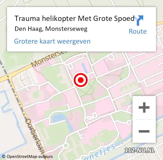 Locatie op kaart van de 112 melding: Trauma helikopter Met Grote Spoed Naar Den Haag, Monsterseweg op 9 juli 2022 23:37