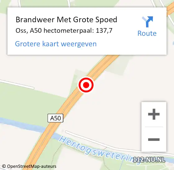 Locatie op kaart van de 112 melding: Brandweer Met Grote Spoed Naar Oss, A50 hectometerpaal: 137,7 op 9 juli 2022 23:47