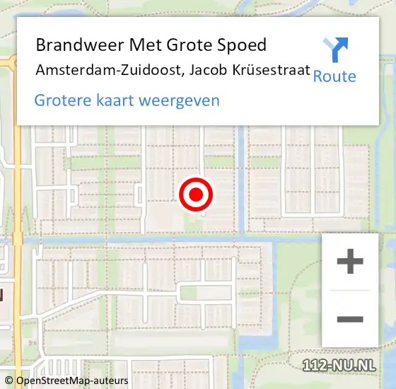 Locatie op kaart van de 112 melding: Brandweer Met Grote Spoed Naar Amsterdam-Zuidoost, Jacob Krüsestraat op 10 juli 2022 00:02