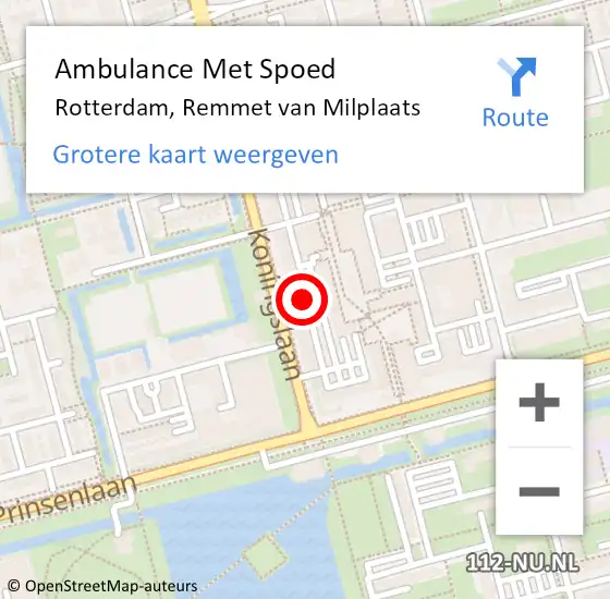 Locatie op kaart van de 112 melding: Ambulance Met Spoed Naar Rotterdam, Remmet van Milplaats op 10 juli 2022 00:45