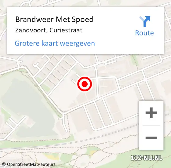 Locatie op kaart van de 112 melding: Brandweer Met Spoed Naar Zandvoort, Curiestraat op 10 juli 2022 01:03